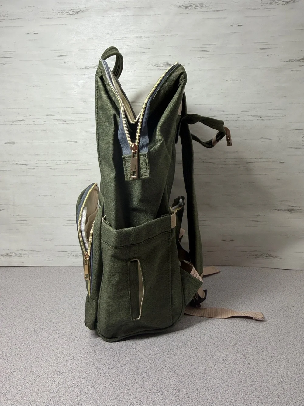 Casual Olive Green Canvas Backpack - infant travel backpack